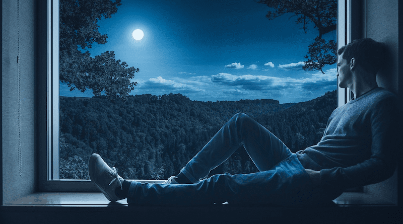 Man Person Solo Window Alone Thinking Relax Moon Depressed
