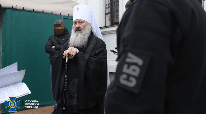 Security Service of Ukraine (SBU) serving a notice of suspicion to Metropolitan Pavlo of the Ukrainian Orthodox Church (UOC) Photo Credit: Press Service of the State Security Service of Ukraine