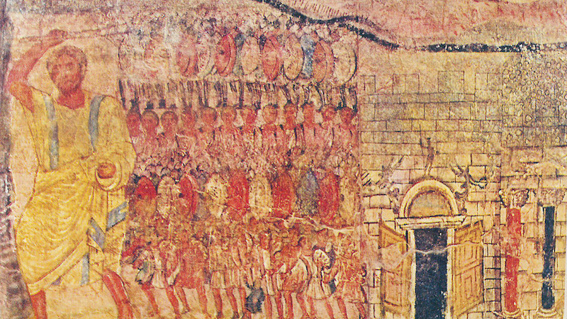 The Hebrew people leaving Egypt, led by Moses, on a mural in the synagogue of Doura Europos, in Syria. Credit: Wikipedia Commons