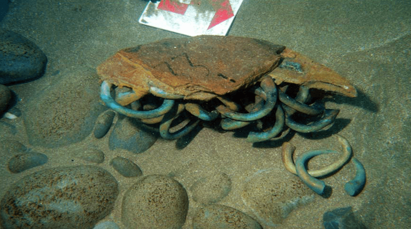 Some of the 313 manillas excavated by the Sociedad de Ciencias Aranzadi from a Flemish trader lost in 1524 off Getaria in Basque Country, northern Spain. The ship was chartered by Portuguese merchants from Lisbon. CREDIT Ana Maria Benito-Dominguez, CC-BY 4.0 (https://creativecommons.org/licenses/by/4.0/)
