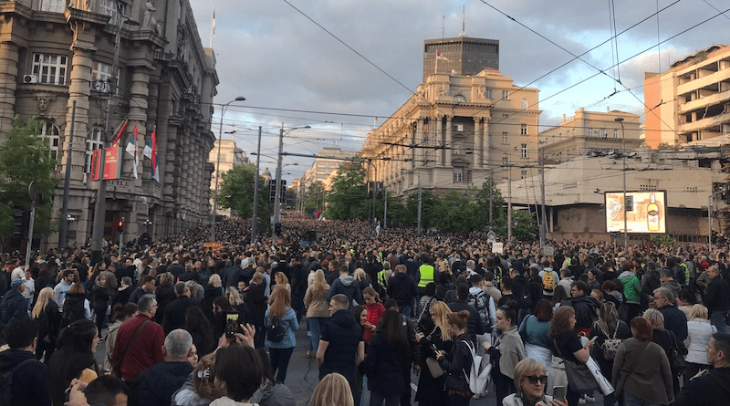 Protesters in front of Serbian government on a rally against violence in Belgrade, May 8 2023. Photo: BIRN