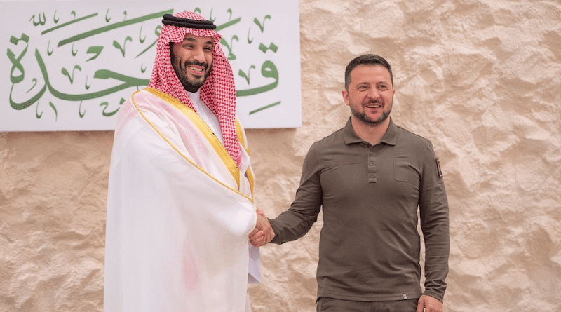 Saudi Arabia's Crown Prince Mohammed bin Salman with Ukranian President Volodymyr Zelenskyy. (SPA)