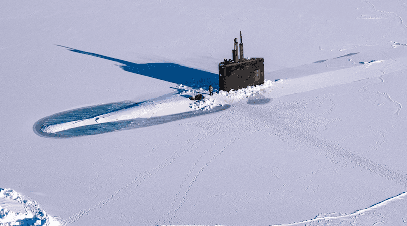 The Los Angeles-class fast-attack submarine USS Pasadena (SSN 752) breaks through the ice in the Arctic. (U.S. Navy Photo by Mass Communication Specialist 2nd Class Trey Hutcheson)