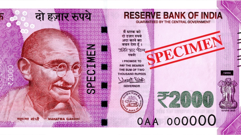 Detail of a Indian 2000 rupee banknote. Credit: Wikipedia Commons