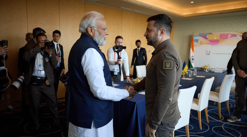 India's Prime Minister Narendra Modi with Ukraine's President Volodymyr Zelenskyy on sidelines of G7 Summit in Japan. Photo Credit: Ukraine Presidential Press Service