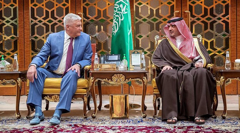 Russia’s Interior Minister Vladimir Kolokoltsev with Saudi Arabia's Interior Minister Prince Abdulaziz bin Saud bin Naif. Photo Credit: SPA