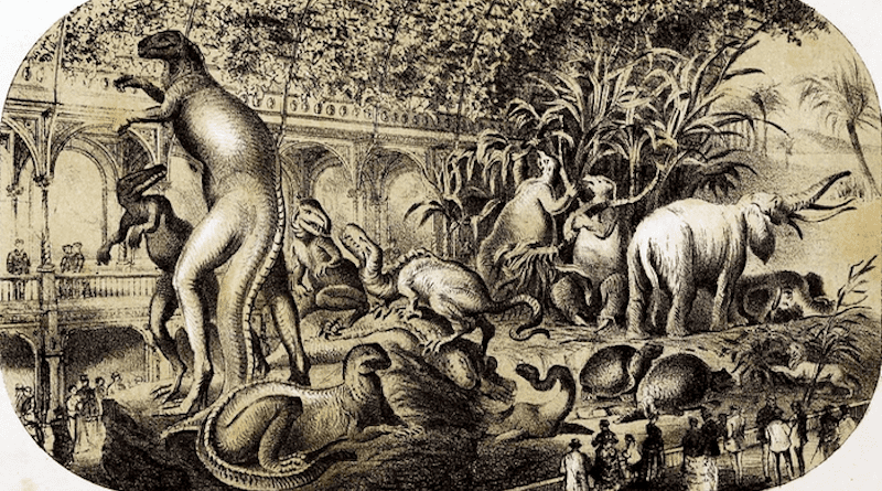 Benjamin Waterhouse Hawkin's conceptual drawing of the Paleozoic Museum. CREDIT: Annual report of the Board of Commissioners of the Central Park (1858)