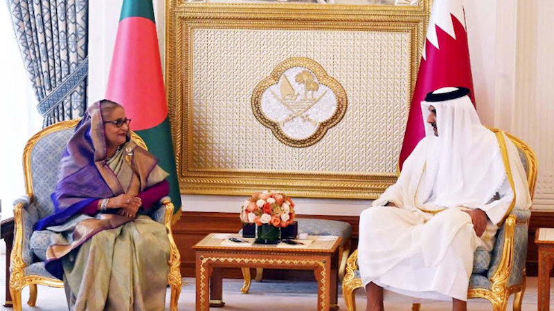 Bangladesh's Prime Minister Sheikh Hasina with Qatar's Amir Sheikh Tamim Bin Hamad Al Thani. Photo Credit: Bangladesh government