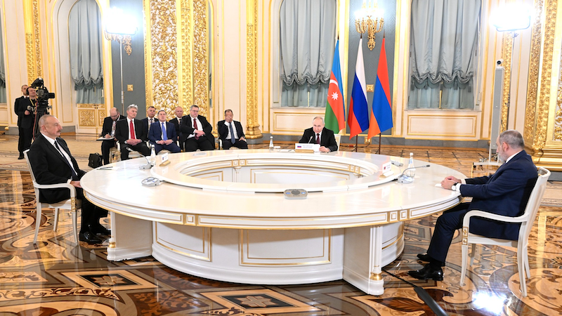 Russia's President Vladimir Putin with President of Azerbaijan Ilham Aliyev and Prime Minister of Armenia Nikol Pashinyan. Photo Credit: Kremlin.ru