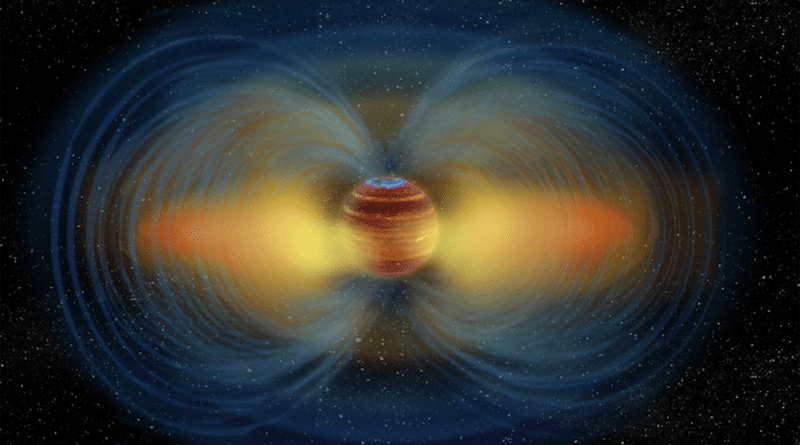 Artist’s impression of an aurora and the surrounding radiation belt of the ultracool dwarf LSR J1835+3259. CREDIT Image credit: Chuck Carter, Melodie Kao, Heising-Simons Foundation