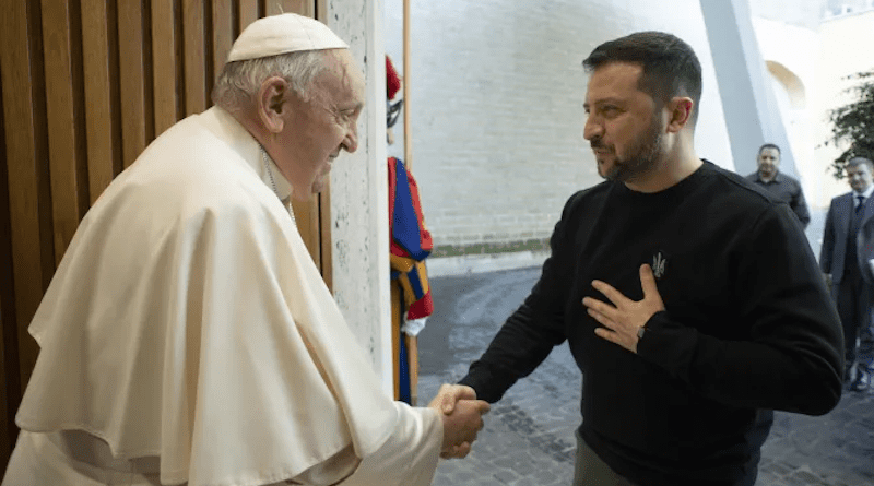 Pope Francis met Ukraine's President Volodymyr Zelenskyy at the Vatican on May 13, 2023, their first meeting since the start of the full-scale war with Russia. Photo Credit: Vatican Media