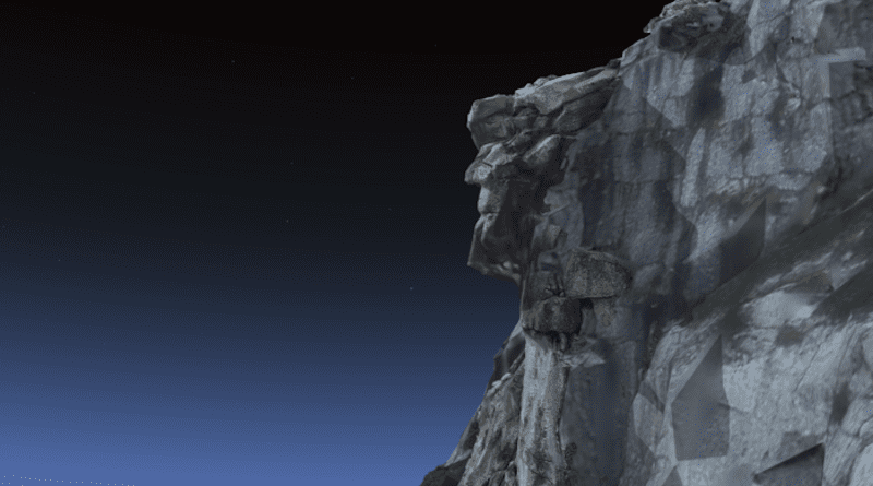 Screenshot of the interactive 3D model with the Old Man of the Mountain back on Cannon Cliff. CREDIT: Image by Matthew Maclay