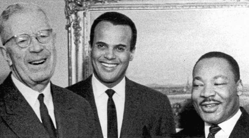 Harry Belafonte with King Gustav VI Adolf and Martin Luther King Jr. in 1964. Photo Credit: Scanpix, Wikipedia Commons