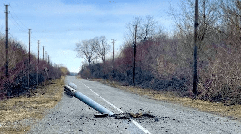 Rocket lodged in the road to Chornobyl (Source: SSE Central Enterprise for Radioactive Waste Management)