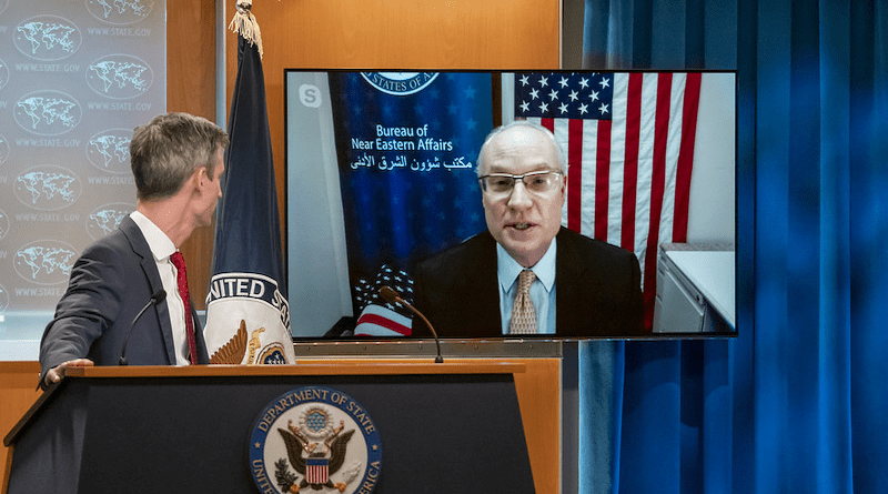 File photo of Department Spokesperson Ned Price with U.S. Special Envoy for Yemen Tim Lenderking at the Daily Press Briefing at the U.S. Department of State in Washington, D.C. [State Department Photo by Ron Przysucha/ Public Domain]