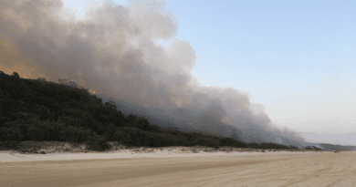 Fraser Island Fire on K’gari in 2020 which burned over 50% of the island. CREDIT: Queensland Fire and Emergency Services