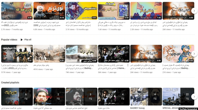 A screenshot of a YouTube channel that features Taliban singsongs, chants with no music. Afghanistan's Taliban regime does not air music on its national broadcasting network because its extreme interpretation of Islam forbids it. Credit: VOA