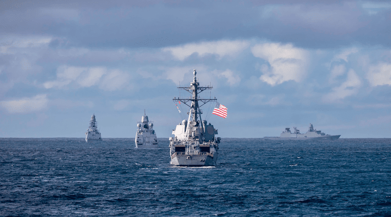 Italian, Dutch and Danish ships, train with the USS Roosevelt in the Atlantic Ocean during Exercise Formidable Shield, May 16, 2021. Photo Credit: Navy Petty Officer 2nd Class Nathan T. Beard
