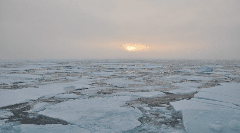 Sunrise at the ice horizon in the western Arctic Ocean CREDIT Photo: Peigen Lin/©Woods Hole Oceanographic Institution
