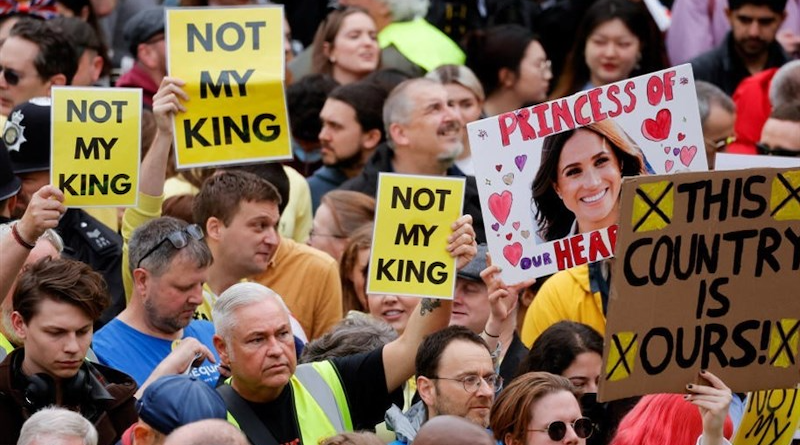 Anti-monarchist protest against the coronation of King Charles III. Photo Credit: Tasnim News Agency