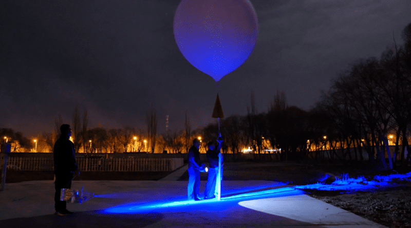 Dr. Zhixuan Bai and his colleagues launched a balloon in Golmud, Qinghai province on March 2021, as part of the SWOP campaign. CREDIT: Zhixiong CHEN