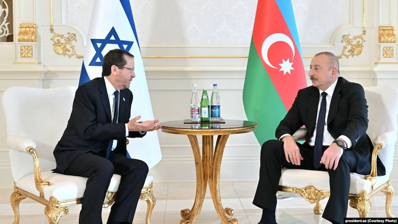 Israel's President Isaac Herzog (left) with Azerbaijan's President Ilham Aliyev Photo Credit: president.az