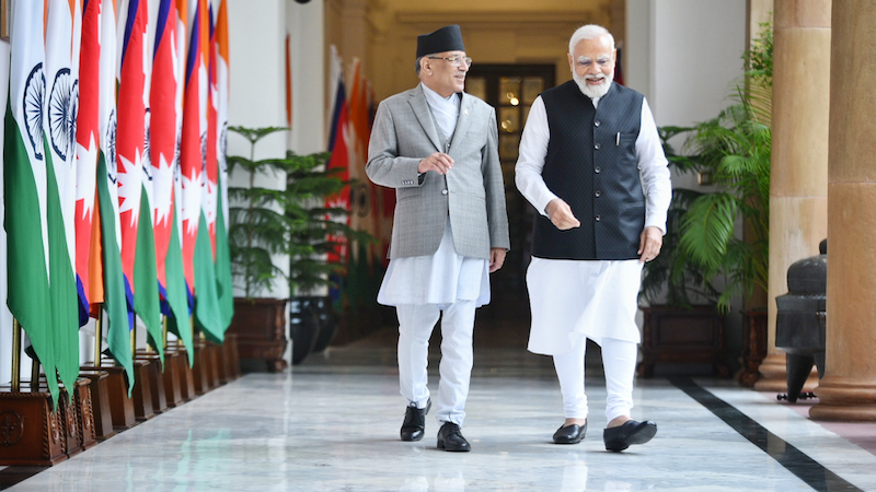 Prime Minister of Nepal Shri Pushpa Kamal Dahal with India's PM Narendra Modi at Hyderabad House, in New Delhi on June 1, 2023. Photo Credit: PM India Office