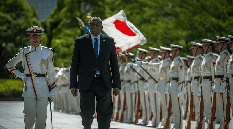 Defense Minister Yasukazu Hamada welcomes Secretary of Defense Lloyd J. Austin III to Japan, June 1, 2023. Photo Credit: Chad J. McNeeley, DOD