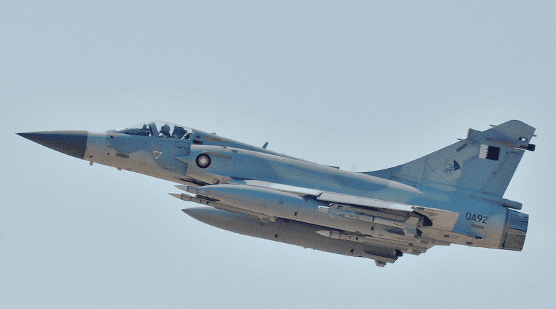 A Qatar Emiri Air Force Dassault Mirage 2000-5 fighter jet takes off. Photo Credit: U.S. Navy Photo by Paul Farley, Wikipedia Commons