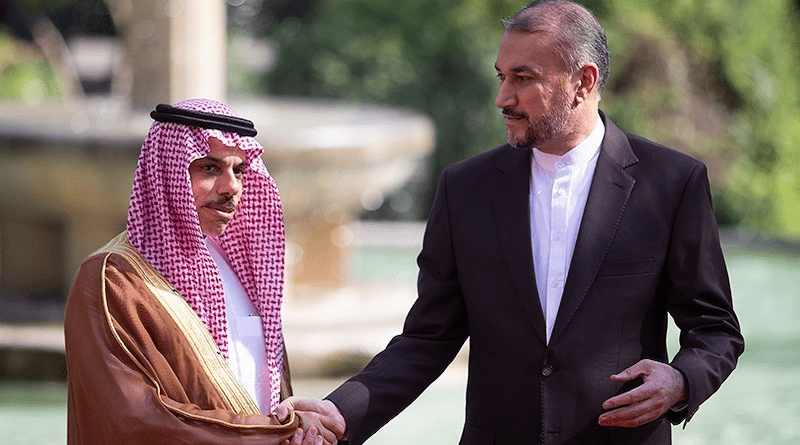 Saudi Arabia’s Foreign Minister Prince Faisal bin Farhan with Iran's Foreign Minister Hossein Amirabdollahian. Photo Credit:Tasnim News Agency