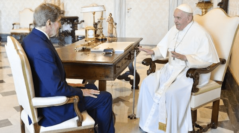 Pope Francis meets with John Kerry, U.S. President Joe Biden’s climate envoy, at the Vatican on June 19, 2023, in what was Kerry’s fourth official private meeting with the pope. Credit: Vatican Media