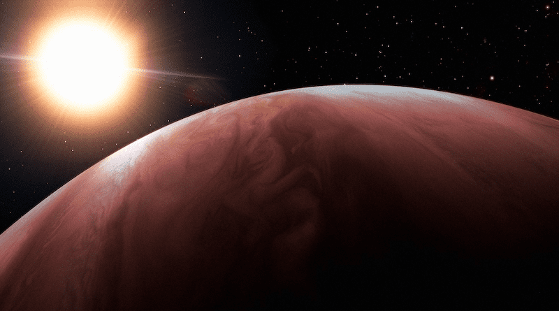 The ultra-hot giant exoplanet WASP-76 b, depicted here, is an extremely hot world orbiting very close to its giant star. Credit: International Gemini Observatory/NOIRLab/NSF/AURA/J. da Silva/Spaceengine/M. Zamani