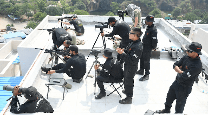 Snipers from India’s National Security Guard and Green Berets from the U.S. Army’s 1st Special Forces Group (Airborne) rehearse long-range marksmanship in an urban environment during a counterterrorism exercise in Chennai, India, Feb. 28, 2023. Photo Credit: DOD