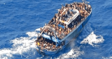 Image of the fishing boat involved in the 2023 Peloponnese migrant boat disaster, taken by the Greek coastguard hours before the capsizing. Photo Credit: Hellenic Coast Guard, Wikipedia Commons