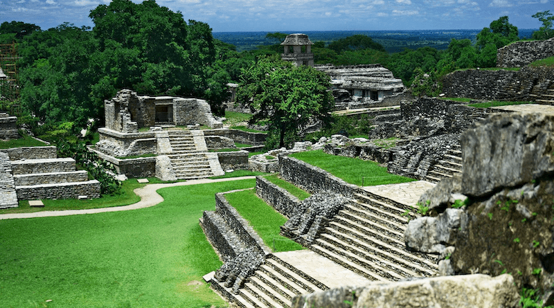 Overview of the central plaza of the Maya city of Palenque (Chiapas, Mexico), an example of Classic period Mesoamerican architecture. Photo Credit: Jan Harenburg, Wikipedia Commons