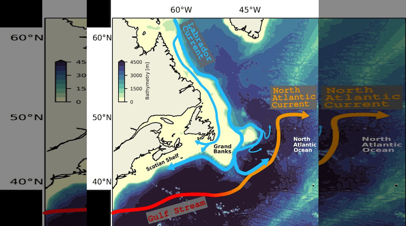 Map of the circulation in the west of the North Atlantic. CREDIT: Mathilde Jutras