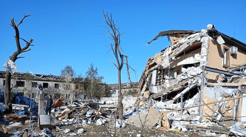 The suburbs of Dnipro, which was hit by a Russian missile. A 2-year-old girl died. 22 people, including 5 children, were injured. Photo Credit: Ukraine Defense Ministry