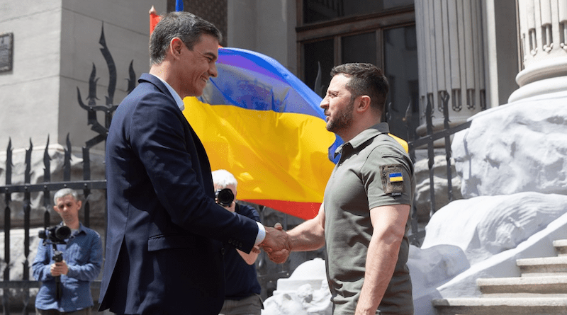 Spain's Prime Minister Pedro Sanchez (left) meets with Ukraine's President Volodymyr Zelenskyy. Photo Credit: Ukraine Presidential Press Service