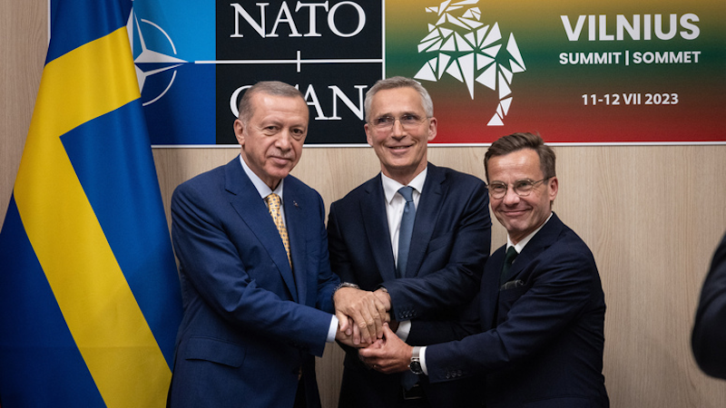 Turkey's President Recep Tayyip Erdogan with NATO Secretary General Jens Stoltenberg and Sweden's Prime Minister Ulf Kristersson. Photo Credit: NATO