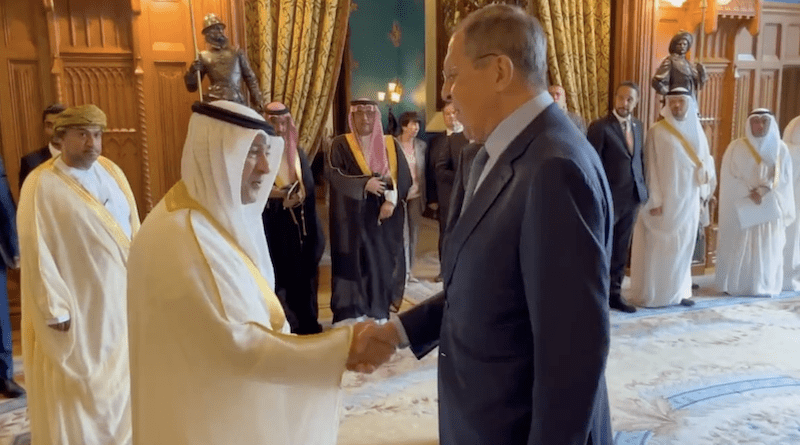 Gulf Cooperation Council (#GCC) Secretary General Jasem Mohamed Albudaiwi with Russia's Foreign Minister Sergey Lavrov. Photo Credit: MFA video screenshot