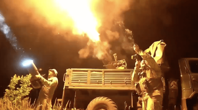 Ukrainian troops fire on incoming Russian drones. Photo Credit: Ukraine Defense Ministry video screenshot
