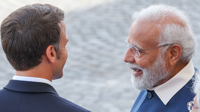 France's President Emmanuel Macron with India's Prime Minister Narendra Modi. Photo Credit: India PM Office