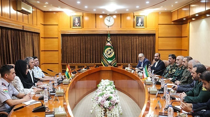 Iran's Defense Minister Brigadier General Mohammad Reza Ashtiani (right) with Bolivia's Minster of Defense Edmundo Novillo Aguilar. Photo Credit: Tasnim News Agency