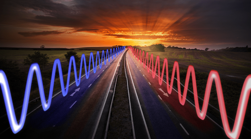 A dual carriageway for signals. One quadrature is transmitted in one direction, the other quadrature in the other direction. © EddieCloud/Shutterstock.com modified by C. C. Wanjura