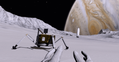 Still from one of the virtual reality simulations of a scientific mission to Europa, one of Jupiter's moons. UC3M.