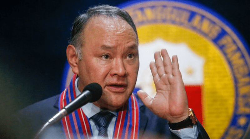Philippine Defense Secretary Gilbert Teodoro Jr. speaks to reporters in Manila. Photo Credit: Jeoffrey Maitem/BenarNews