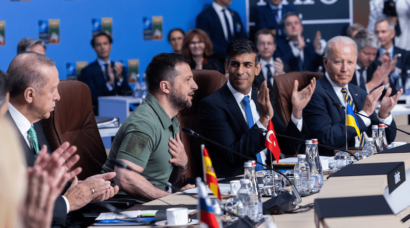 Turkey's President Recep Tayyip Erdoğan, Ukraine's President Volodymyr Zelenskyy, the United Kingdom's Prime Minister Rishi Sunak and US President Joe Biden at the NATO Vilnius Summit. Photo Credit: NATO