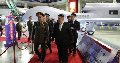 North Korea’s Leader Kim Jong-un shows Russian Defense Minister Sergei Shoigu the DPRK's new unmanned aerial vehicles (UAVs) drone. Photo Credit: Fars News Agency