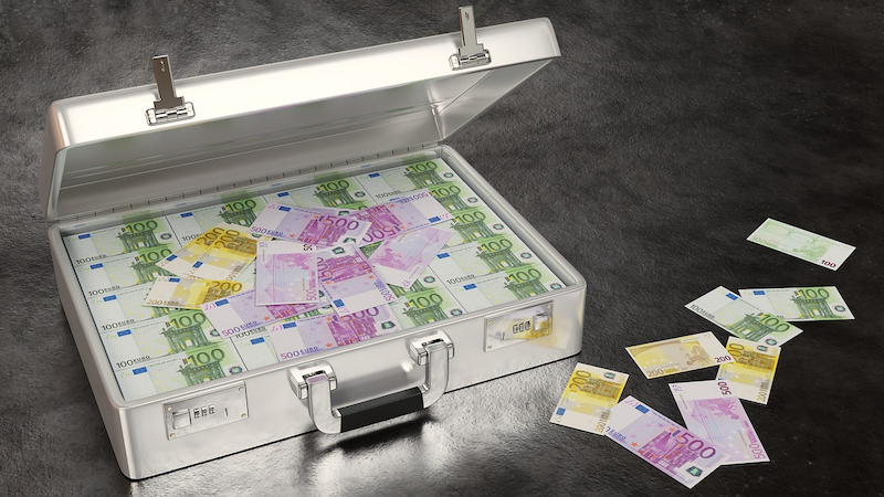 briefcase money euros currency banknotes