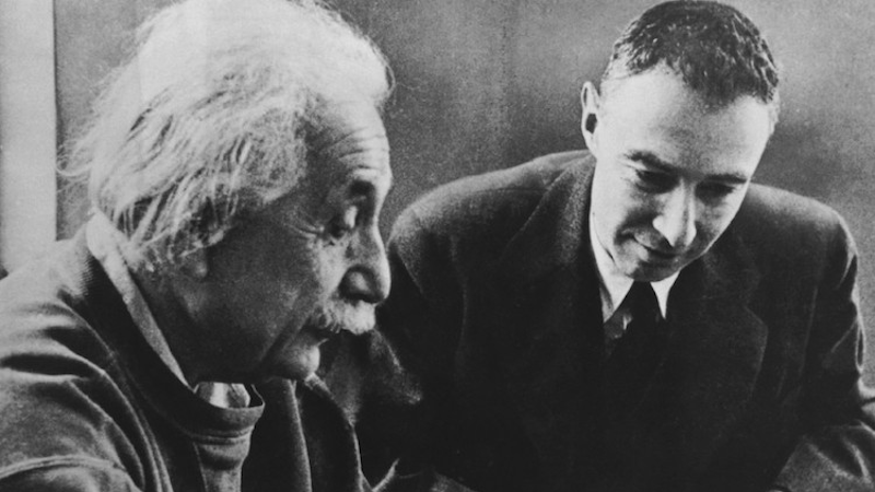 Albert Einstein and Robert Oppenheimer in a posed photograph at the Institute for Advanced Study. Wikipedia.
